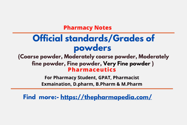 Coarse powder, Moderately coarse powder, Moderately fine powder, Fine powder, Very Fine powder, grade of powder, pharmapedia, the pharmapedia