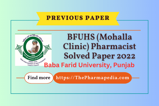 BFUHS, Punjab, 2022, Question, Paper, Pharmacist, Mohalla, Clinic