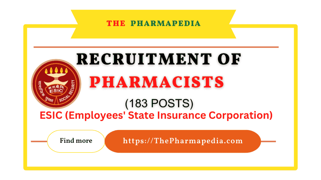 pharmacist, vacancy, pharma job, ESIC, Hospital, Pharmapedia,