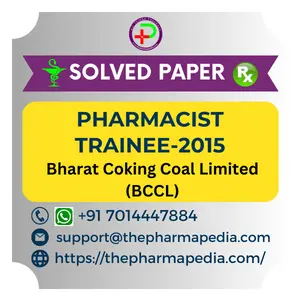 Pharmacist, Trainee, BCCL, Bharat, Coking, Coal, Solved, Question paper, Exam, 2015, Pharmapedia